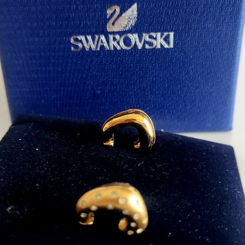 ✨Lux Authentic SWAROVSKI Bangle Hoop Gold Tone Clear Crystals Genuine Earrings ✨